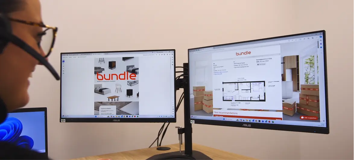 Bundle advisor preparing a quote on two screens