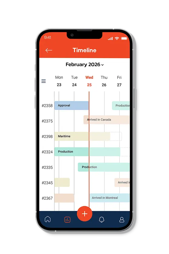 Bundle app showing the production and delivery schedule