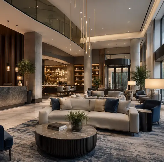 Fully fitted-out hotel lobby ready for opening