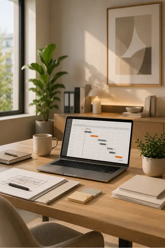 Project schedule displayed on a laptop