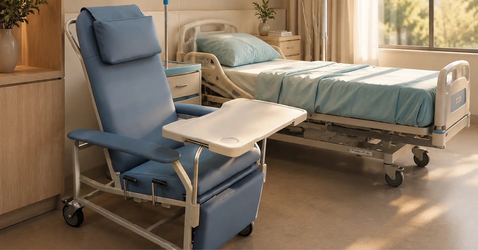 Care room with a recliner and a hospital bed