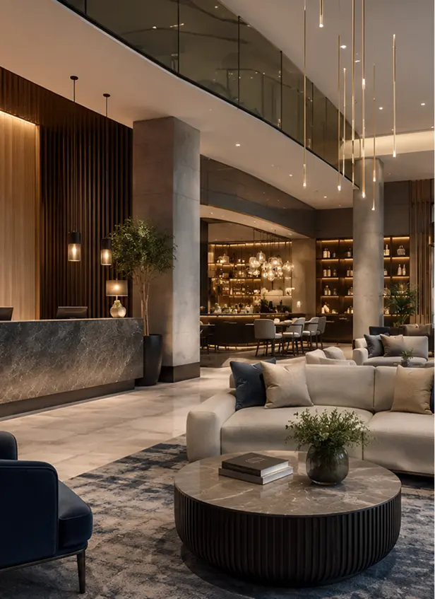 Hotel lobby fitted out by Bundle