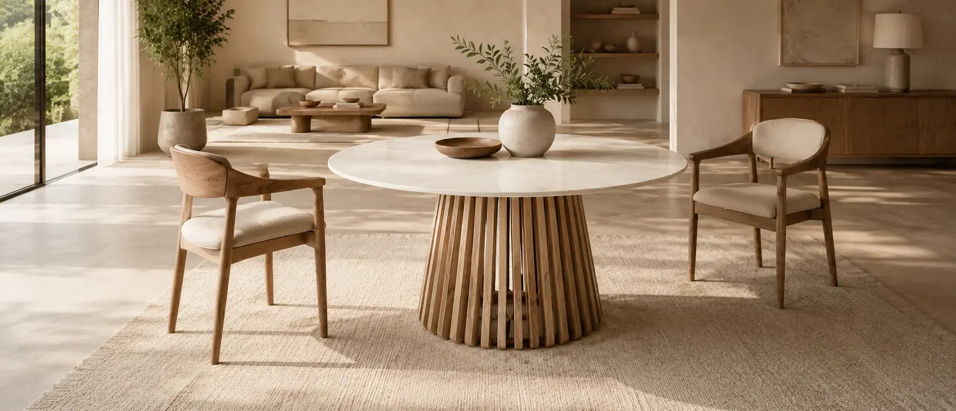 Loucia dining table in a bright reception area